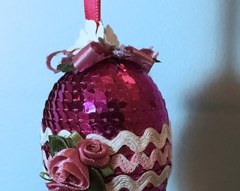 Magenta Sequin Spring Egg - Large