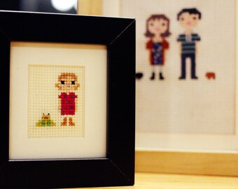Mini Child / Individual Custom Portrait in Pixel Cross Stitch (Framed)