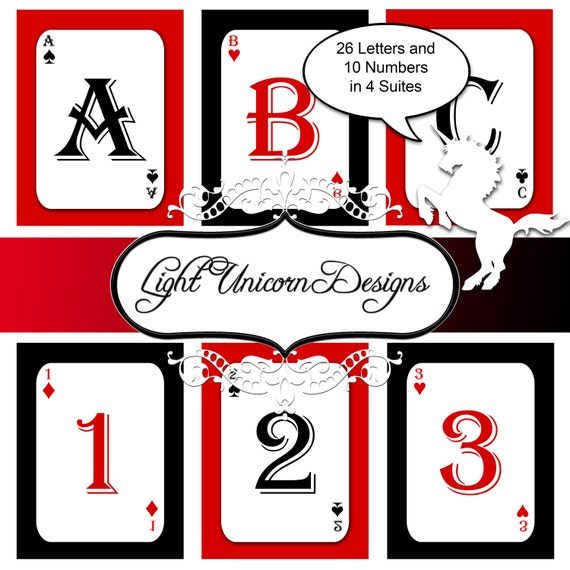 Playing Cards Alphabet and Numbers Clipart Scrapbooking