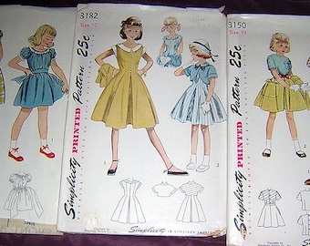 Lot of 7 Vintage SIMPLICITY Patterns for girls all size 10 From 50's -All but one are Factory Folded