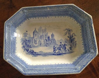 Antique Blue Transferware Eight Sided Bowl, Baronial Halls, Mayer, England, Antique Collectible, Farmhouse Decor, English Country, Gift
