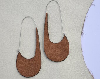 Handmade long loop leather earrings