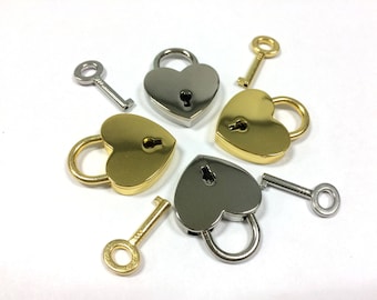 Miniature Padlock and 1 Key Gold or silver Padlock for boxes Padlock for diary Love lock heart lock mini lock mini padlock Working Padlock