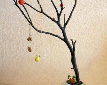 Jewelry Tree Stand - Silver and Black - Jewelry Tree - Little Red Monster - Stainless Steel and Natural Tree Branch