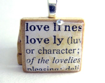 Loveliness - Lovely - vintage dictionary Scrabble tile with Swarovski crystal