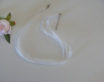 Set of 2 white fancy 43 organza Ribbon and cord necklaces cms