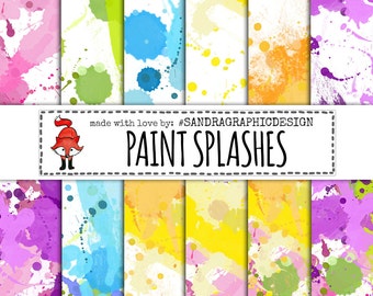 Paint splashes digital paper:"PAINT SPLASHES PAPER" with digital paper with paint splashes in various colors (1249)