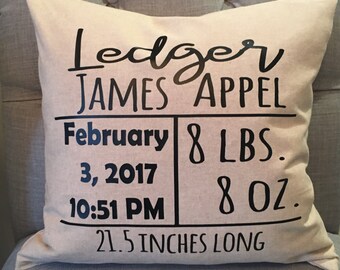 Baby Birth Annoucement Feather Pillow