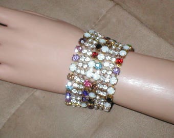Wide Vintage multi-color Rhinestone Bracelet
