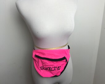 Vintage Swatch 80s 90s Neon Pink Fanny Pack Crossbody Belt Bag Adjustable