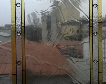 Stained Glass curtains with Crystal, Stained Glass Transom Window, Mission Style in Clear Textures, privacy drapes Panel textured glass