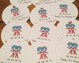 12 Dr Seuss Cat in the Hat Party Thank You Tags (can be personalized)