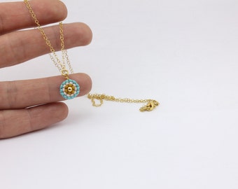 Tiny Pendant Layering Necklace, Brick Stitched Seed Bead Necklace by Detail London.