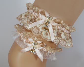 Conjunto de ligueros Jarretera Liga novia regalo ideal para una boda liguaero crudo champagne blanco puntilla