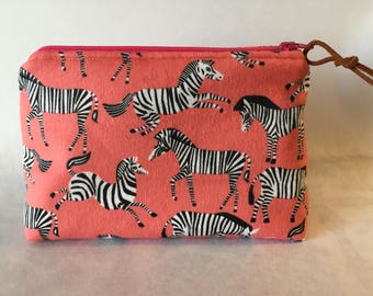 Pink Zebra Print Zipper Pouch/Makeup Bag