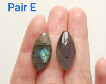 LAST Pair A+ Grade Labradorite Half Drilled Smooth Marquise Drops 10x20x6 mm Perfect for earrings G7184