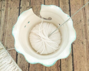 Ceramic Yarn Bowl Personalized Custom ANY Name, Knitting Wheel thrown White Crocheting Pottery bowl Knitter Gift for mom - Ready to ship