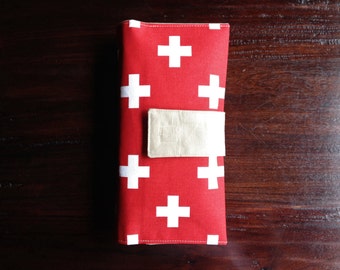 Diaper Clutch, Nappy Wallet, Red and White Swiss Cross, Personalized, Monogram, Baby Shower Gift, Custom Baby Gift