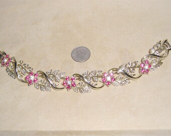 Vintage Coro Pink Rhinestone Bracelet 1960's Signed Jewelry 10018