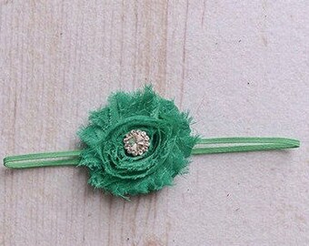 Saint Patricks Day Headband, Kelly Green Headband, Emerald Shabby Chic Headband, Baby Headbands, Emerald Headbands, Newborn Headbands