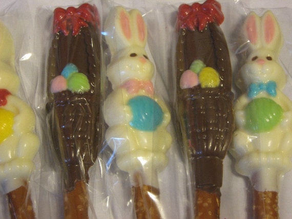 Easter Chocolate Covered Pretzel Rods