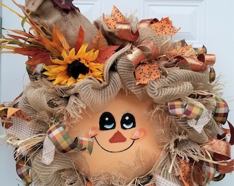 Fall Door Wreath - Fall Wreath - Fall Door Decor - Autumn Wreath - Autumn Door Wreath - Scarecrow - Gift Idea New Home - Ready to Ship