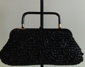 Vintage Black Rafia Purse.