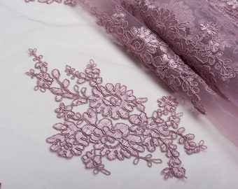 Dusty pink Wedding lace, fabric lace, cord lace Voile, 51 width, Alencon for sewing, buy yard, Voile decor-1 / yard