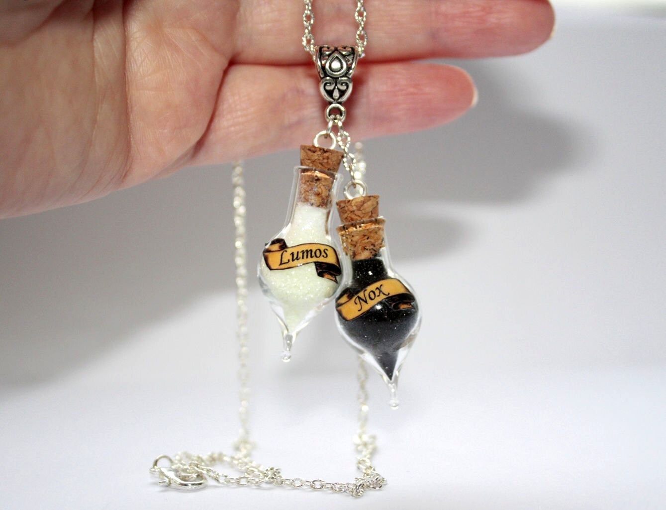 Lumos Glow In The Dark Nox Glass Bottle Vial Pendant Zoom