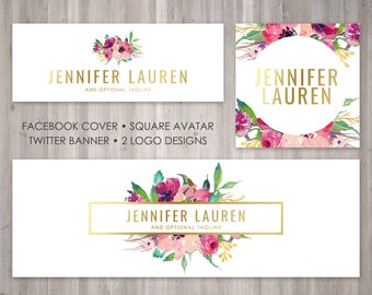 Premade Blog Branding paquet - Logo - Avatar - housse de Facebook - Twitter bannière - correspondant à la forme de Jennifer Lauren modèle
