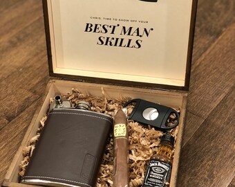 Personalized Groomsmen Gift Box with Flask & Cigar Cutter | Groomsman Gift Box | Unique Gift Set for Groomsmen and Ushers
