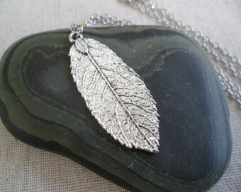Silver Boho Leaf Necklace - Silver Bohemian Leaf Pendant - Simple Everyday Silver Jewelry - Botanical Nature