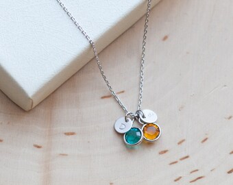 Birthstone gold silver personalized necklace initial mothers charm birthstone necklace for mom grandmother jewelry birth stone /311