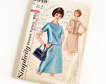 Vintage 1960s Womens Size 10 Two Piece Dress Simplicity #5348 Sewing Pattern Complete bust 31 waist 24" A-line Skirt Short or Sleeveless Top