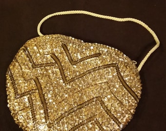 Vintage Gold Sequined Made in Macau Over-the-Shoulder Bag