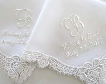 Ivory Wedding Hankerchiefs, Wedding Hankies, Names and Wedding Date Handkerchiefs, Hankerchiefs for the Bride, hankerchiefs