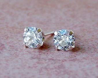 6mm Precision Faceted Lab White Sapphire Sterling Silver Stud Earrings, Cavalier Creations