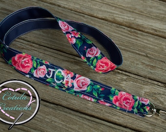 Personalized Navy Floral Lanyard (For Keys, ID badges, Flash drives, etc.)