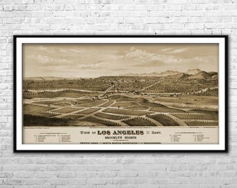 Vintage Los Angeles Map 1877 XLarge Canvas Print City Map Brooklyn Heights LA map Wall Art Home Decoration Multi panel California city map