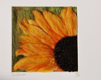 Needle Felted and beaded picture of a sunflower