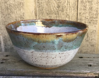 Handmade Speckled White and Green Bowl