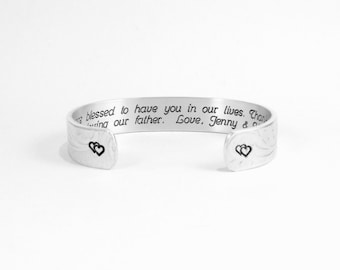 Stepmother Gift "We are blessed to have you in our lives. Thank you for loving our father. Love, (personalized)" 1/2" hidden message cuff