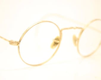 Antique Gold Tone Shuron Round Eyeglasses