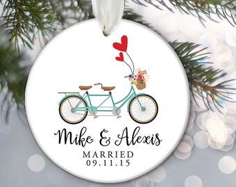 Just Married Tandem bicycle Personalized Christmas Ornament Just Engaged Tandem Bike Bridal Shower Gift Custom Wedding Gift OR440