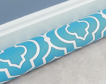 Door Draft Stopper 28" to 36" Aqua Blue Door Snake Draft Blocker Window Draft Stopper Draft Excluder Door Draft Dodger Blue and White