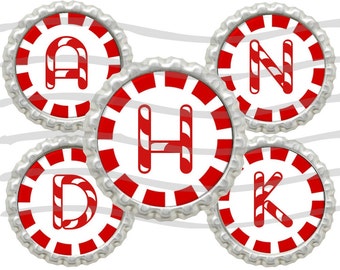 20% OFF SALE Instant Download Printable 1" Circle Red Candy Cane Peppermint Bottle Cap Images