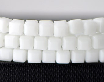 Glass Crystal Cube 6mm Opaque White Faceted Beads -FZ0620 / 95pcs