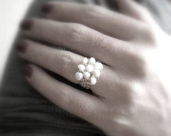 Crochet gold filled wire ring, crochet pearls ring,pearls ring, june birthstone ring, crochet ring