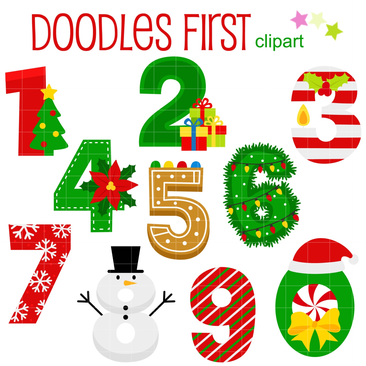 christmas numbers digital clip art for scrapbooking card