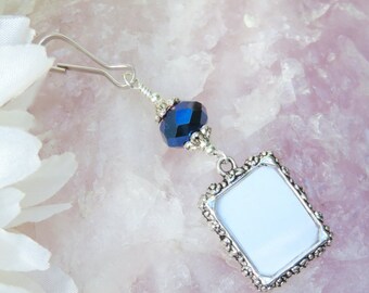 Something blue. Wedding bouquet photo charm. Bridal bouquet charm- small picture frame. Wedding keepsake. Gift for the bride. Memorial charm